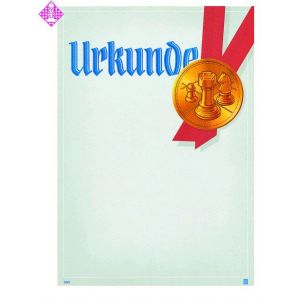 Certificate, yellow/blue lettering/red ribbon