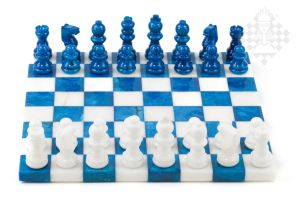 Chess set from Alabaster blue and white